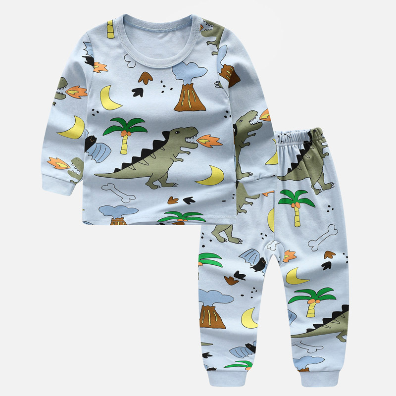 High Quality Cotton Knitted 2021 autumn winter Teen Boy's Sleepwear suits long sleeve print animal Cartoon kids Pajamas clothes