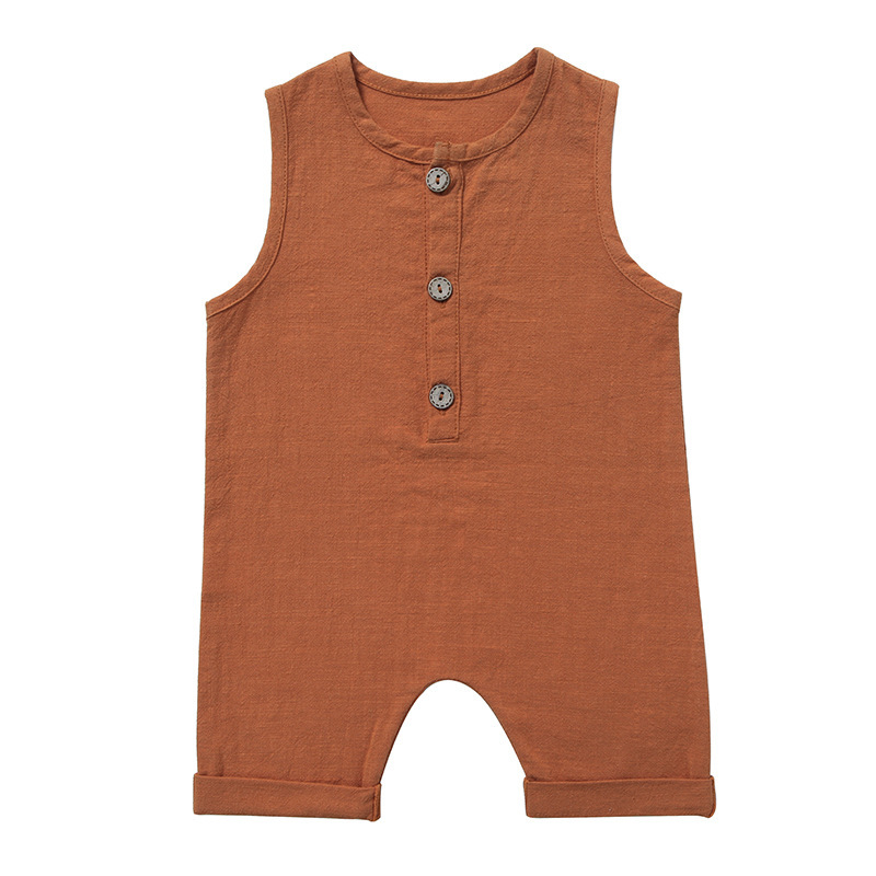 Conyson Customized Cotton And Linen Solid Color Baby Jumpsuit Suit Crawling Jumpsuit Baby Clothes newborn Romper