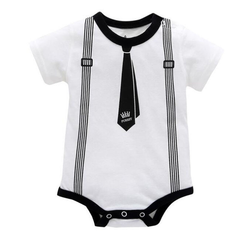 Conyson Infant Climbing Clothes Gentleman Style Printed Cotton Short Sleeve Summer Toddler Boy Jumpsuit Triangle Baby Rompers