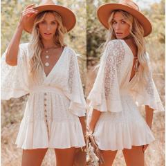 high quality ins fashion designer summer adult batwing sleeve sexy clothes women lace S-XL clothing one-piece casual mini dress