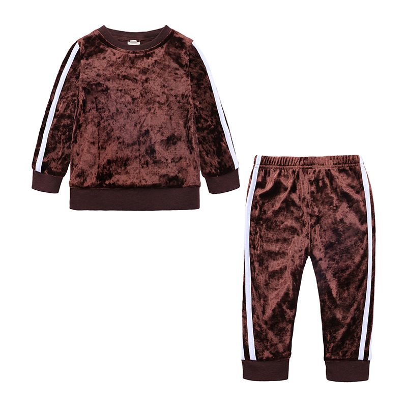 Factory Customized Long-sleeved Children's Girls' Sports Suit Clothing Two-piece Warmth Gold Velvet Girls Suit