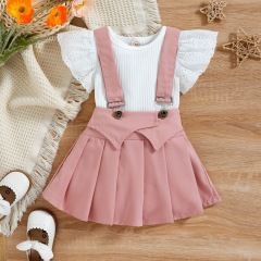 Conyson High Quality Wholesale Cute Soft Toddler Flying Sleeve Clothes Baby Girl 2 Pieces Sleeveless Cotton Summer Kids Romper