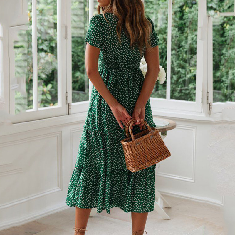 Conyson Fashion Hot Night Beach Summer Vintage Print Puff Sleeve Flower Printed Floral Women Dress Casual Elegant For Lady Maxi