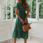 Conyson Fashion Hot Night Beach Summer Vintage Print Puff Sleeve Flower Printed Floral Women Dress Casual Elegant For Lady Maxi