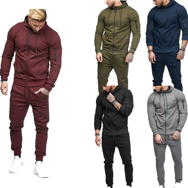 Conyson High Quality Custom Logo Spring Jumpsuit Plus Size Tracksuit Men's 2Pcs Sport Wear Slim Joggers Hoodies Long Men Set