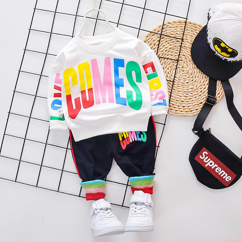 Conyson rts fashion autumn Boy kids boutique letters printing suits Baby Sports Tracksuits Clothing cotton Casual wholesale Suit