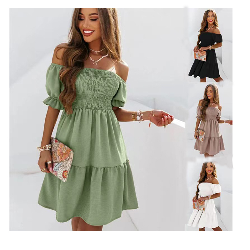 Conyson Summer Fashion Off Shoulder Short Sleeve Dress Hot Sale Solid Casual Backless Floral Beach Women's Dresses