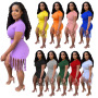 popular fashion summer logo Customized S-5XL women two pieces sport t-shirt tassels shorts suit clothing adult short clothes set