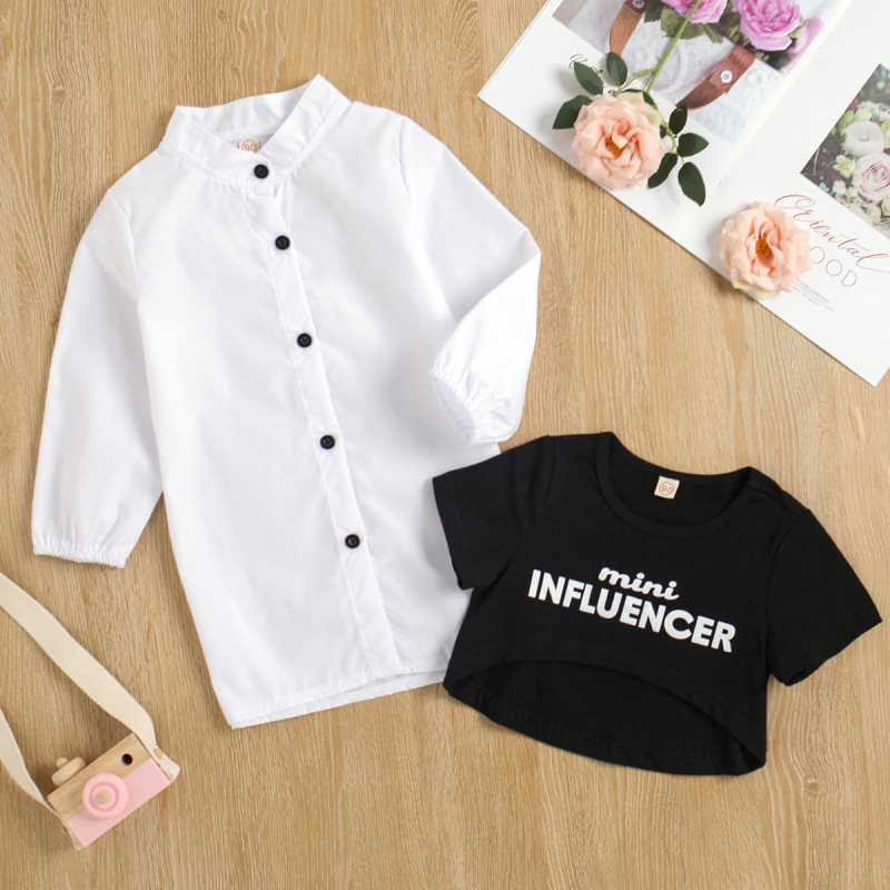 Conyson Kids Clothes Summer Hot Fashion Casual Cotton Printed Letter T-shirt Button Hole Fashion 2Pcs Baby Girls Clothing Sets