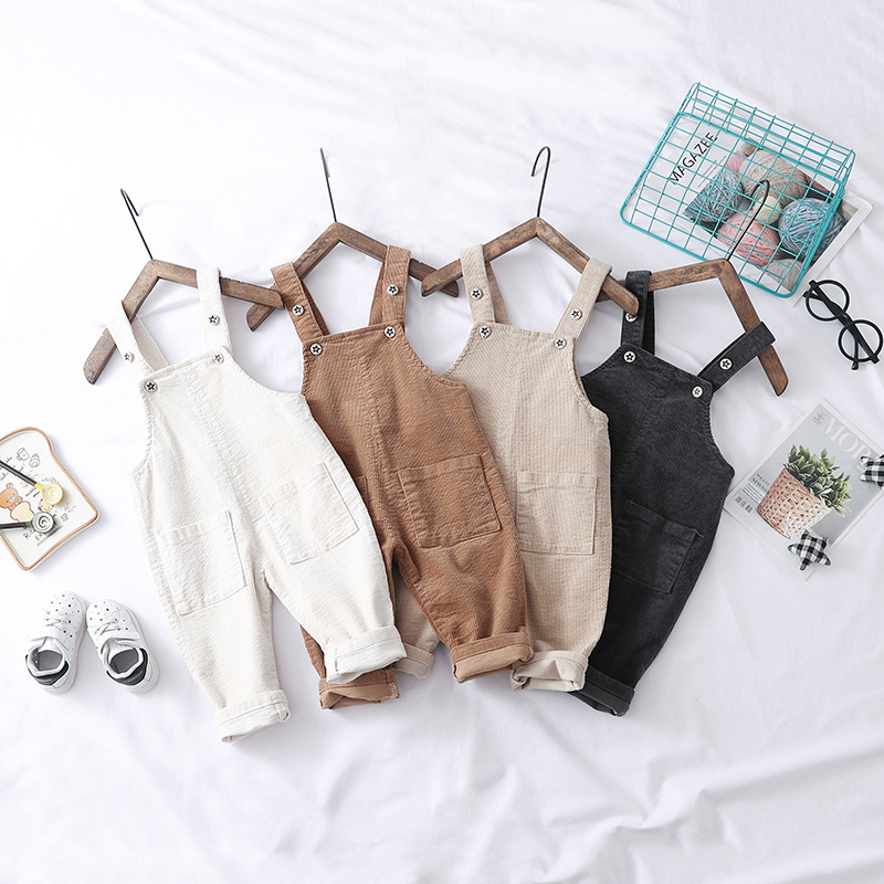 Wholesale Suspenders Style Kids Clothing Corduroy Pants Warm Knitting Kids Pants With Pockets Jumpsuit