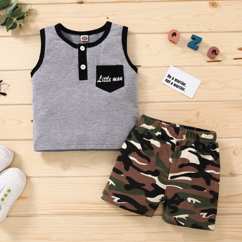 Conyson infant suits Toddler Boys 2 Pieces baby children sleeveless tank tops camouflage color kids wear Fashion clothing Sets