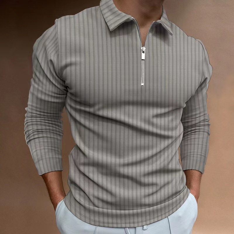 Conyson New Style Spring Autumn Pure Color Long Sleeve Fashion Stripe Splicing Custom Logo Sports Loose Golf Men's Polo T-shirts