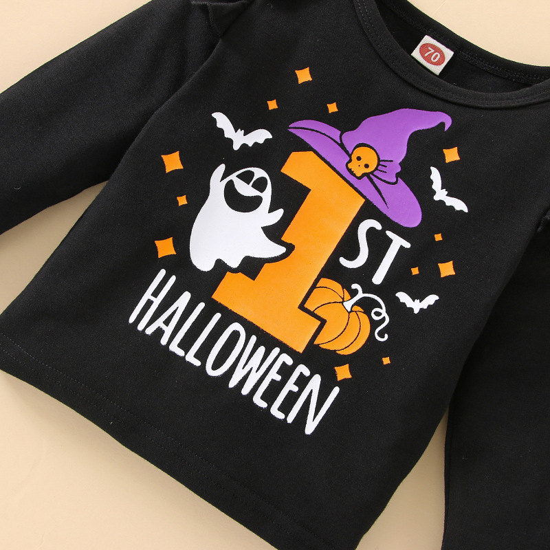Halloween Baby Girl Toddler Suits Printing Pumpkin Ghost Long Sleeve Romper Bow Overalls Sets Party Club Cosplay Costume