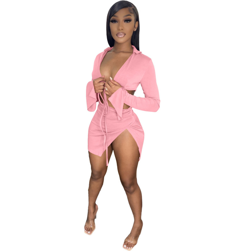 Custom 2022 New Arrival Summer Ladies Two Piece Sets Solid Color Dress Set Casual Skirt Women Clothing Two Piece Skirt Set