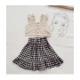Conyson New Designer Hot Sale Suspenders Solid Top Plaid Skirt Kids casual Summer 2Pcs Short Set Little Girls