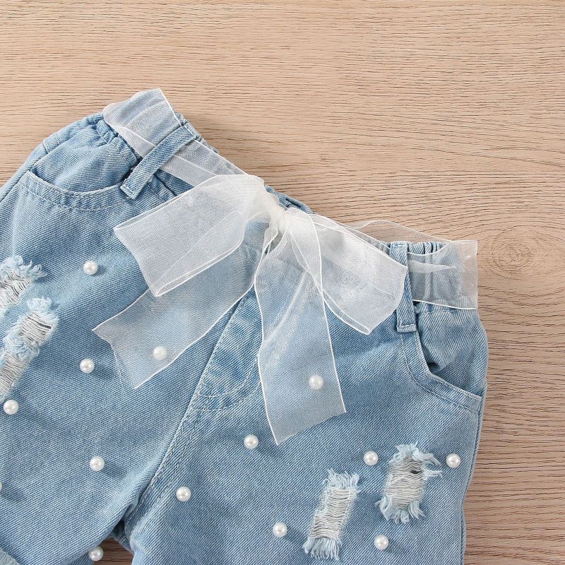 Conyson Hot Sale Girls Summer O-Neck Cotton Pocket Set with Lace 3 piece Girl Sleeveless Outfit Set Girls Knit Set