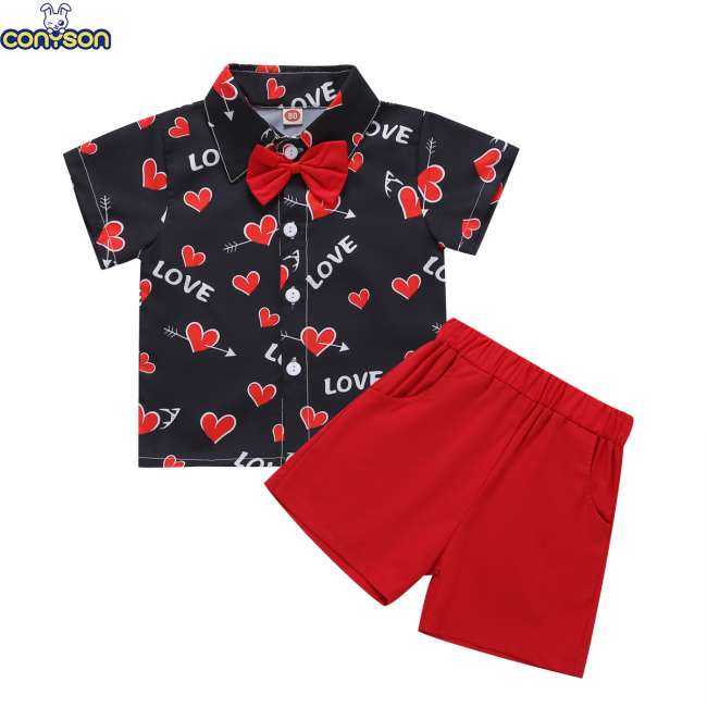 Conyson Summer Newborn Bulk 1-5 Years Unisex Cotton Sweatshirt Baby Gift Stationary Valentine Tracksuit Shirt Button Kids Set