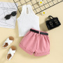 Conyson Wholesale Hot Summer Fashion Baby Girls Clothes Sets Solid Sleeveless Halter Knit Vest+Shorts With Belt Bags Casual Suit