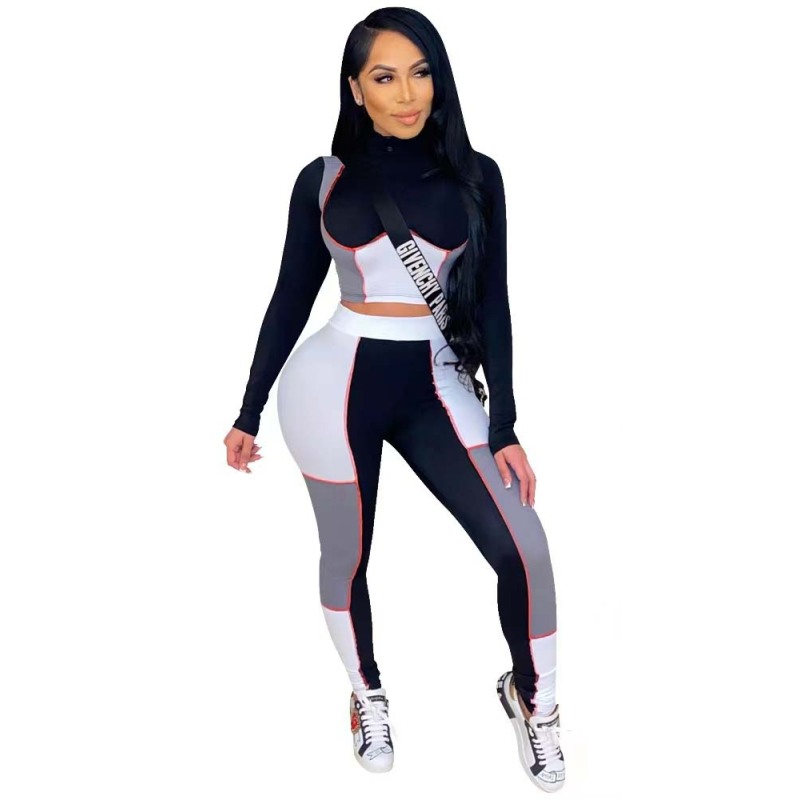 2022 Women Spliced Midriff Baring Top Sets Skinny Shirt Pencil Pants Two Piece Outfits Solid Color Sports Home Suit