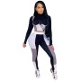 2022 Women Spliced Midriff Baring Top Sets Skinny Shirt Pencil Pants Two Piece Outfits Solid Color Sports Home Suit