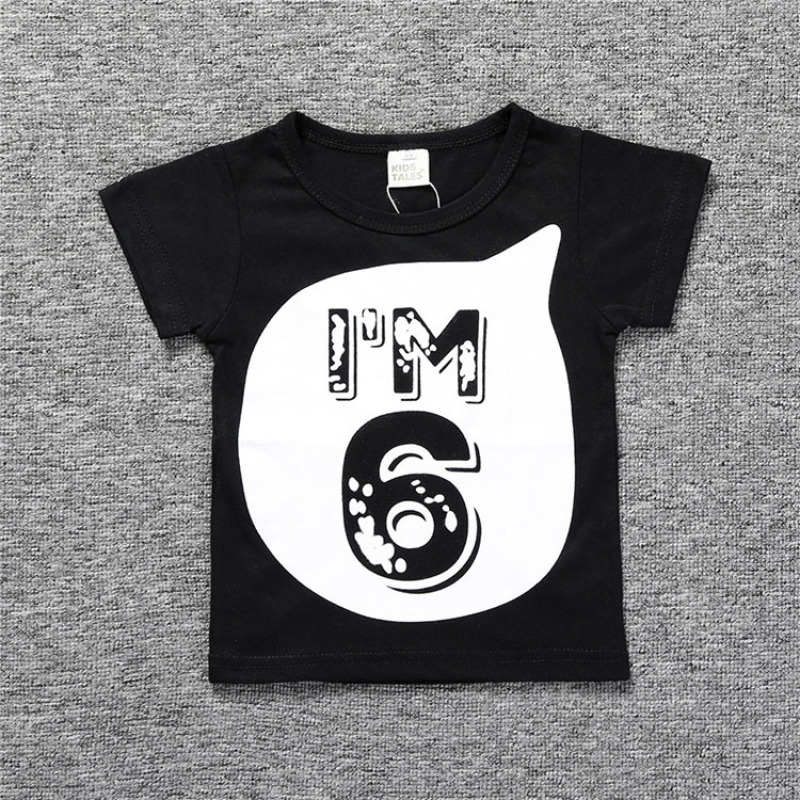 Conyson hot sale Fashion boutique Children's baby Korea kid print number low moq shirt wear Summer boy Girl clothing Top T-shirt