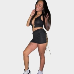 Women Vest Miniskirt Two Piece Summer Suit Solid Color Metal Chain Party Club Dress Casual Fashion Sets