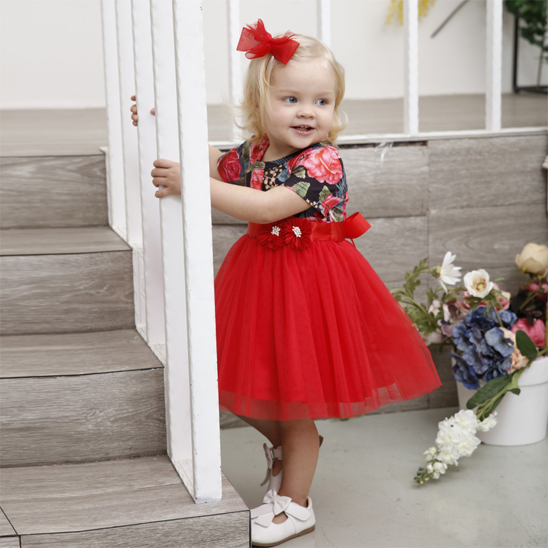 Conyson Hot Sale Western Style Girls Summer Christmas Gift Wedding Party Flowers Dress Elegant Crew Neck Baby Girls Tutu Dress