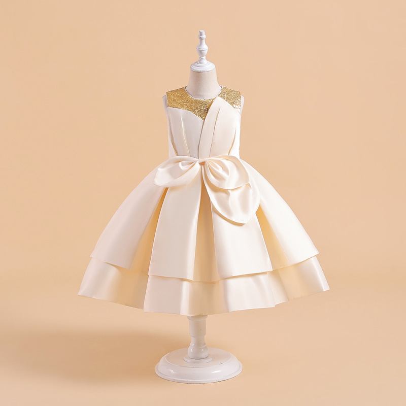 Conyson New Style Summer Princess Dress Kid Festival Wedding Gown Sleeveless Party Slik Sequin With Big Bow Tutu Girls Dresses