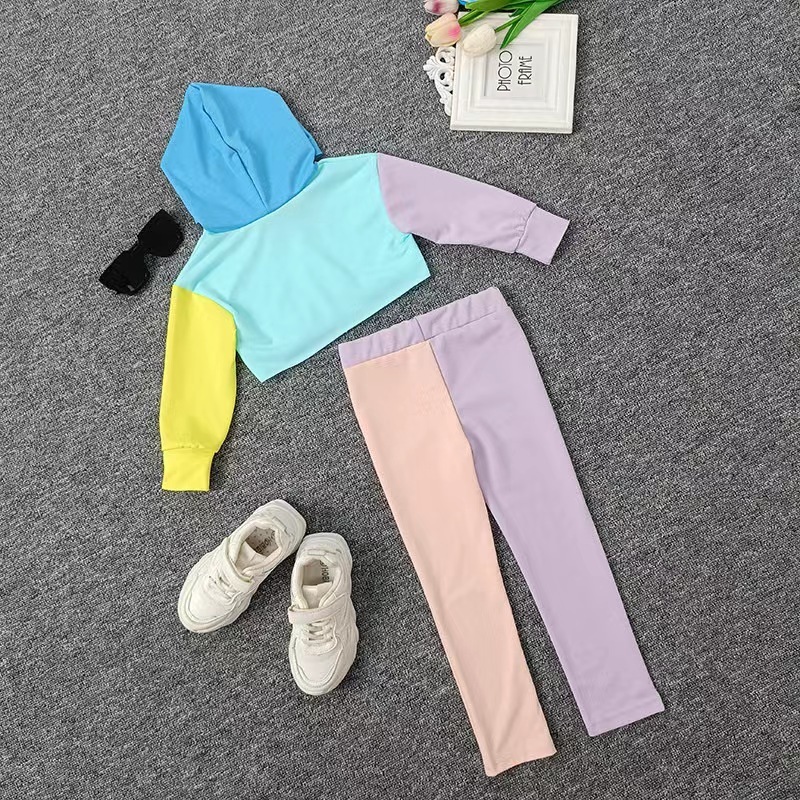 Conyson New Style Stock Lots Casual Style Mix Color Long Sleeve Letter Hoodie Boutique Girls Children Kids Two Piece Sets