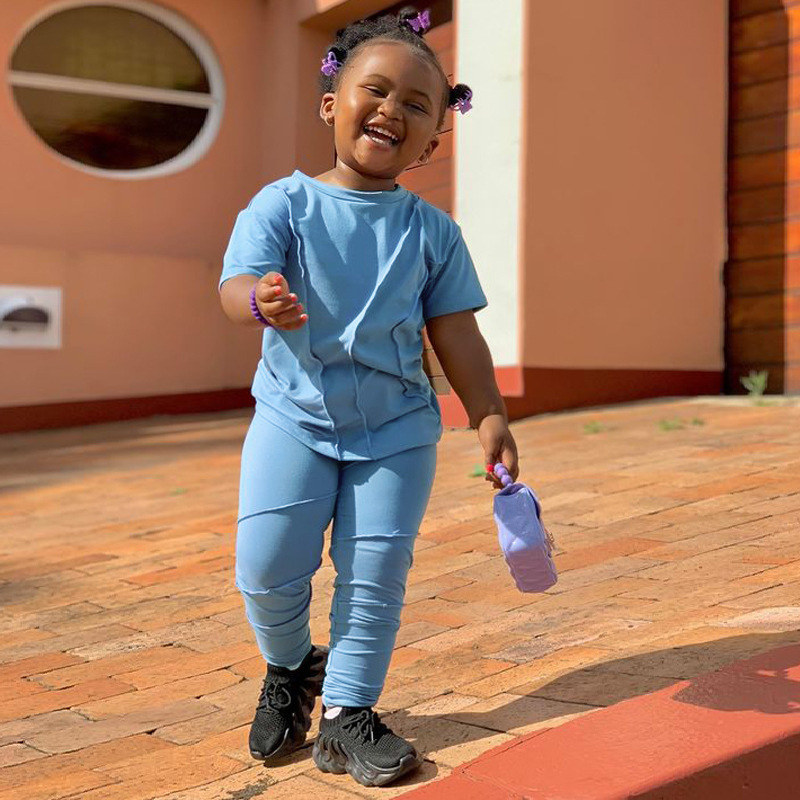 Conyson summer Baby Girls T-shirt Cotton Ruched Stacked Legging Pants Two-piece Suit Kids Girl Stacked Leggings Set