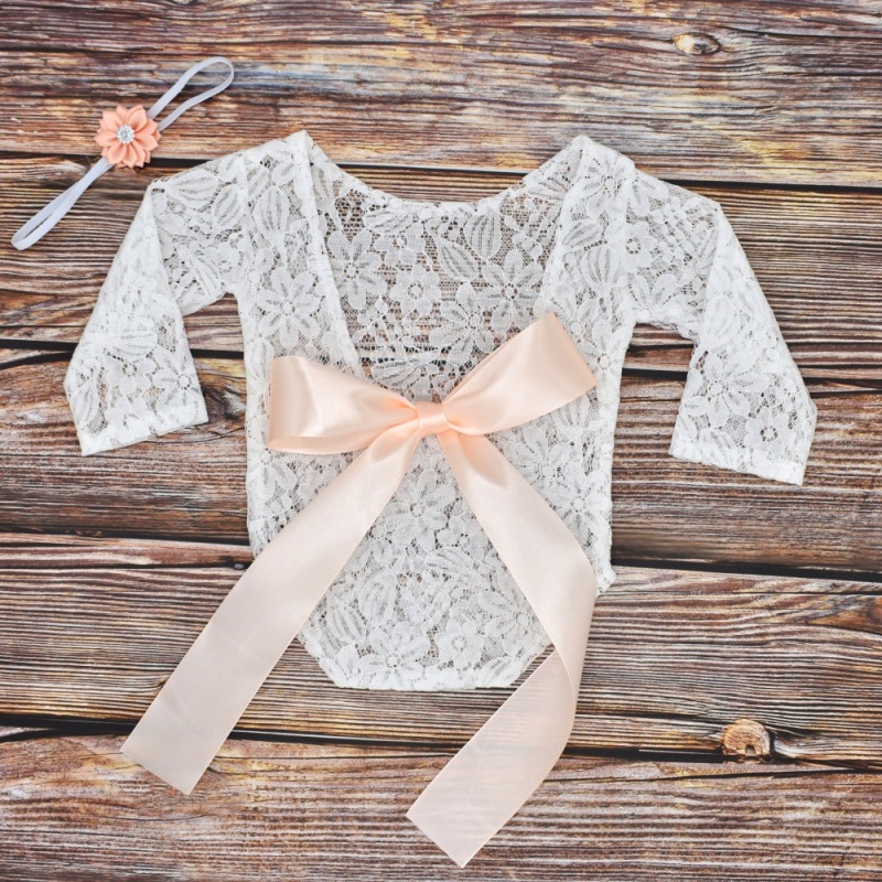 2pcs/Set Newborn Lace Romper Baby Girl Outfit Photography Prop Vintage Newborn Ribbon Bow baby rompers