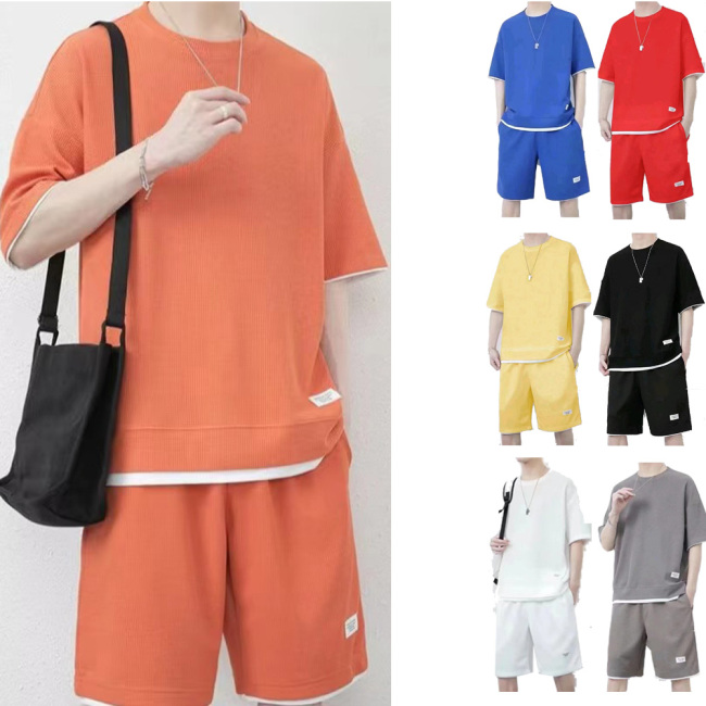Conyson New Arrival Summer Oversized Half Sleeve Polyester 2 Piece Tracksuit Short Set Sweatsuit Men's T shirt And Short Set