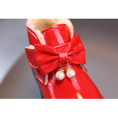 Conyson hot sale shiny pu leather winter Korean fashion design children kid girl Outdoor walking warm fur Martin boot snow shoes