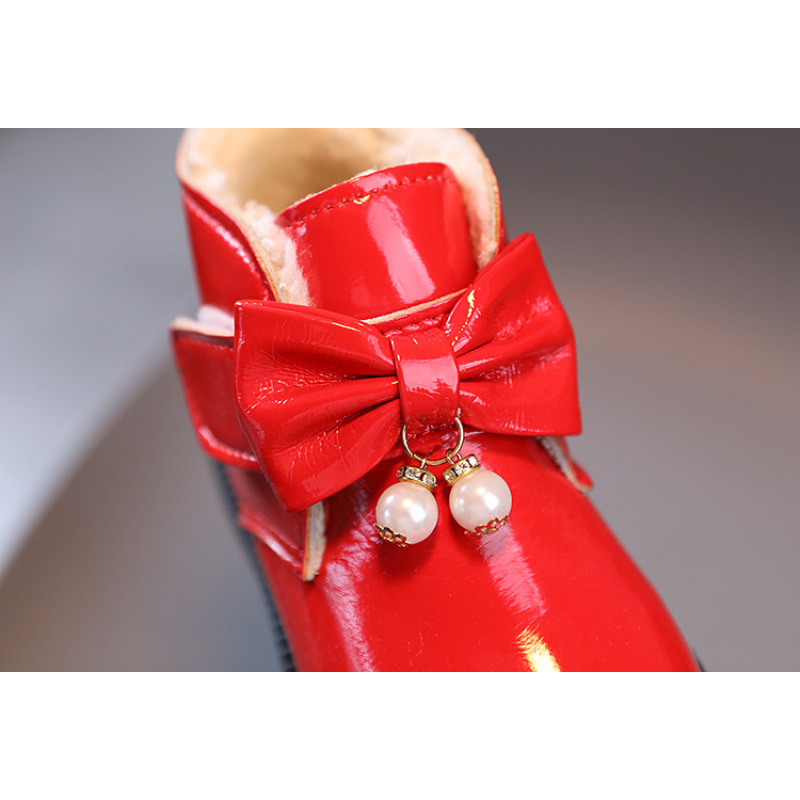 Conyson hot sale shiny pu leather winter Korean fashion design children kid girl Outdoor walking warm fur Martin boot snow shoes
