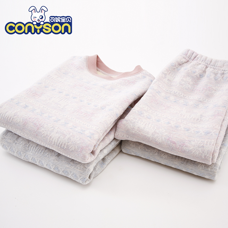 Kids long johns thermal underwear set cotton jacquard thermal pajamas