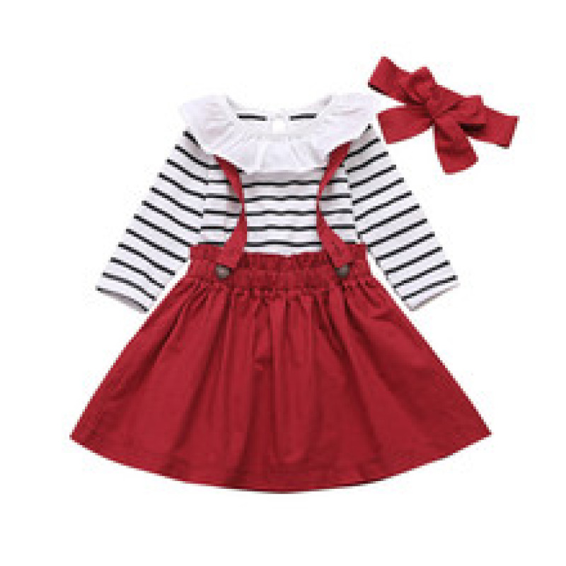 Summer new pretty baby short sleeved top jean strap skirt clothing set baby girl fashion  clothes outfits