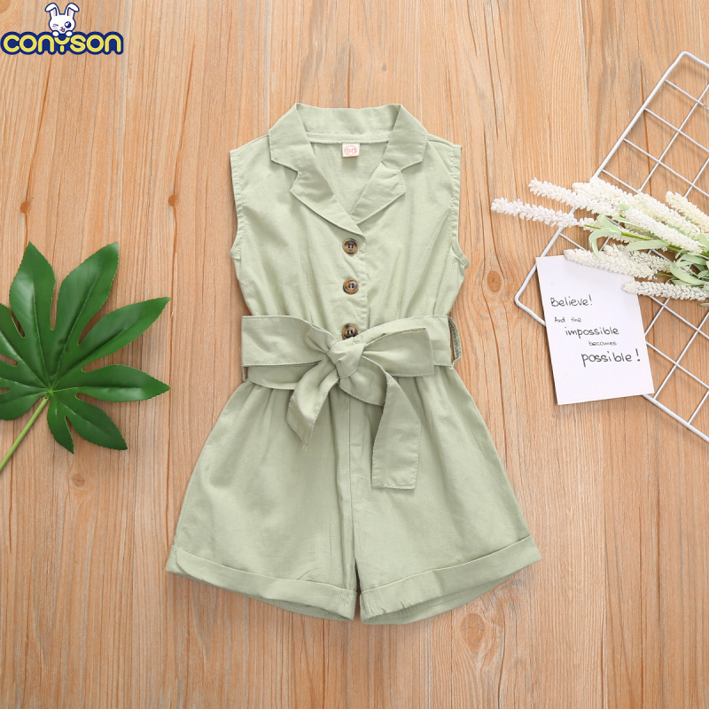 Conyson Hot Selling Multi-Color Girls Sleeveless Western Kids Girls 2-7Y Single Breasted One-Piece Shorts Climbing Girl Suit