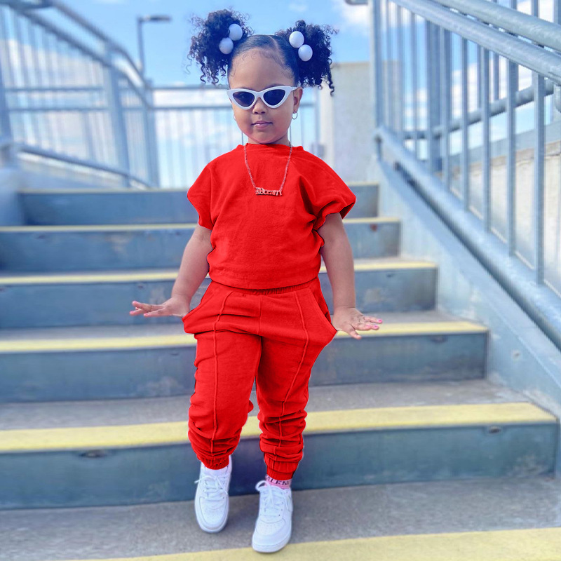 Conyson New Fashion kid two piece cotton set 2Pcs short sleeve two-piece child's wear outfits  Teenage Clothes kid boutique