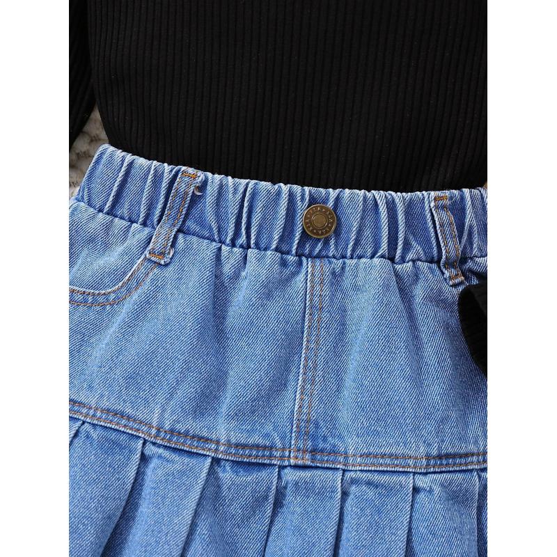 Conyson Boutique Children's Girls Clothes Sets Solid Top Jean Skirt With Hat 3 Piece Clothes Suits Spring Little Girl Outfits