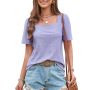 Conyson Wholesale Fast Shipping Summer Fashion Plain Macaron Splicing Design Knitting Square Collar White Short T-shirt Women