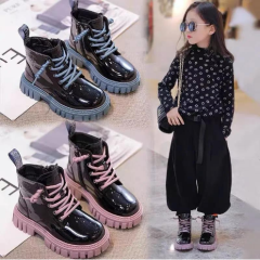 Conyson wholesale kids korean fashion designer lace-up candy color martin boot boy girls autumn winter PU Leather outdoor shoes