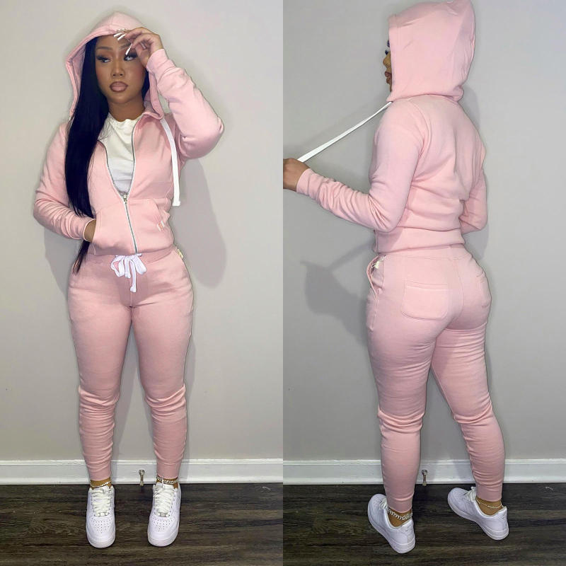 Thick Fleece 2 Piece Women Fall Winter Clothes Jogging Sweatpants Suit Cardigan Hoodie Women Sweatsuit Set Tracksuit Jogger Set