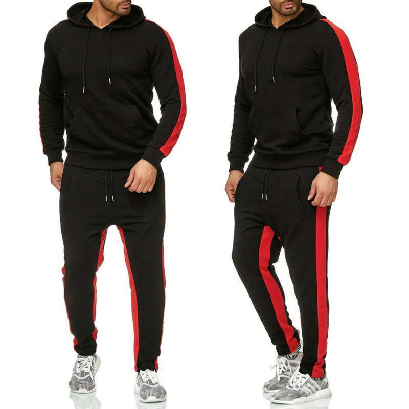 hot sale fashion custom logo adult Men Casual Solid Sports Suits Patchwork Hoodie+Pants Two Pieces Outfits Running Jogging Sets