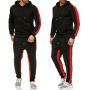 hot sale fashion custom logo adult Men Casual Solid Sports Suits Patchwork Hoodie+Pants Two Pieces Outfits Running Jogging Sets