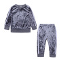 Factory Customized Long-sleeved Children's Girls' Sports Suit Clothing Two-piece Warmth Gold Velvet Girls Suit