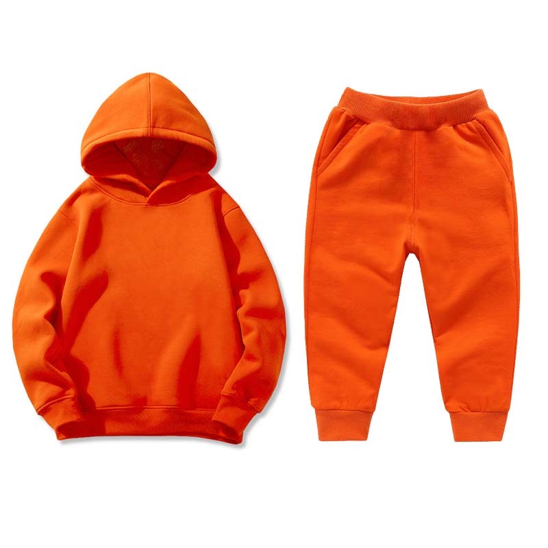 Conyson Cotton Children Unisex Solid Color 2pcs Set Custom Logo Wholesale Girl Hoodies Tracksuit Kids Boy Clothing 2 Piece Set