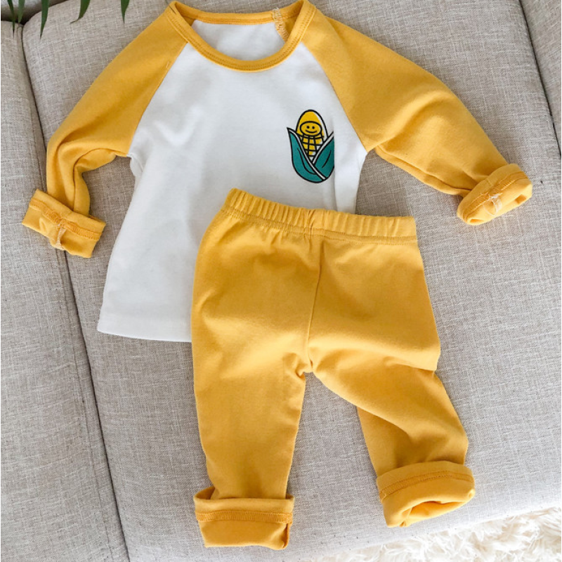 Conyson Latest Design Non-hooded Leisure Long Sleeve Cute Cartoon print patchwork color baby autumn cotton Kids Clothing Sets