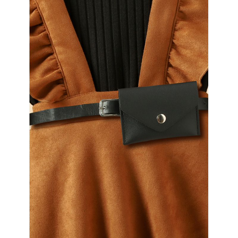 Conyson Boutique Kids Clothes Sweater Brown Strap Skirt 3 Pcs Children Girl Suits Cotton Solid Top Elegant Dresses With Belt Set