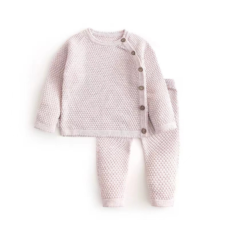 2022 Autumn Winter 100% Cotton Knitting Sweater Baby Sets Warm Botton Long Sleeve Top Pants 2pcs Newborn 0-3 Years Baby Clothes
