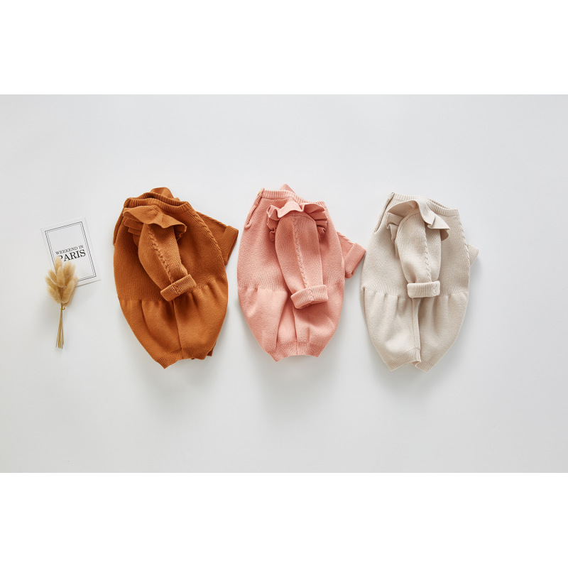 Clothing Long Sleeve Knitted Ruffle Sleeve Cotton Rompers Baby Girls Warm Clothes Long Sleeves Winter Ruffles Romper